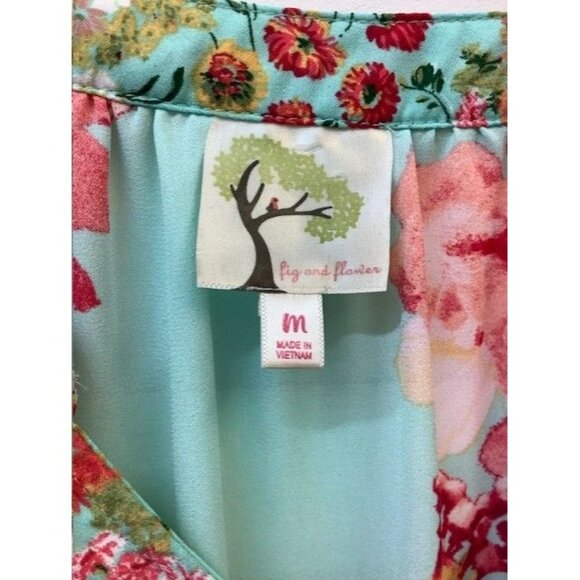 Fig & Flower Floral Print V-Neck Blouse With 3/4 Sleeves Womens M - Picture 3 of 3
